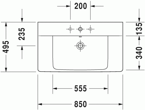 Duravit P3 Comforts 85x49,5 cm bútorral aláépíthető mosdó 2332850000