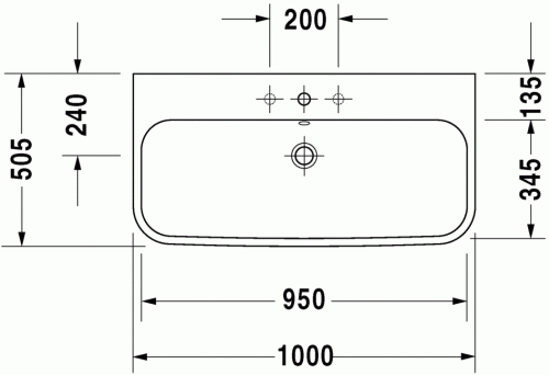 Duravit Happy D.2 100x50,5 cm bútorral aláépíthető mosdó három csaplyukkal 2318100030