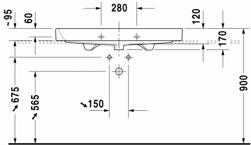 Duravit Happy D.2 100x50,5 cm bútorral aláépíthető mosdó csiszolt 2318100027