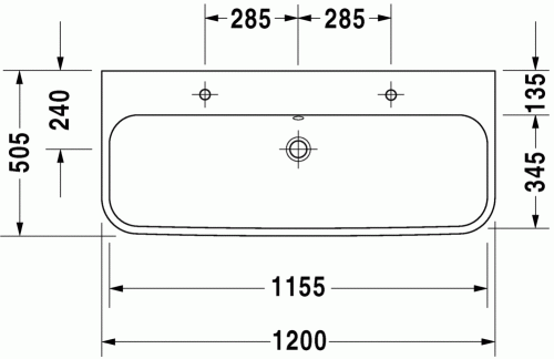 Duravit Happy D.2 100x50,5 cm bútorral aláépíthető mosdó két csaplyukkal 2318120024