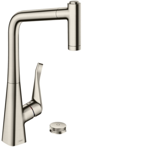 Hansgrohe M7120-H320 2-lyukú egykaros konyhai csaptelep 320 kihúzható zuhanyfejjel, rozsdamentes acél hatású 73806800