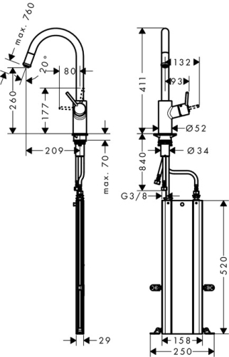 Hansgrohe M5214-H260 egykaros konyhai csaptelep kihúzható kifolyóval, króm 73864000