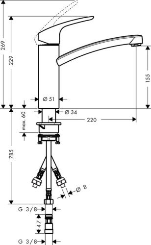 Hansgrohe M415-H160 egykaros konyhai csaptelep 160 átfolyós vízmelegítőkhöz, króm 73886000