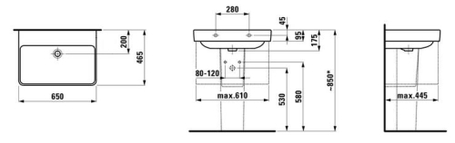 Laufen Pro S 65x46,5 cm mosdó csaplyuk nélkül H8109640001091 (8.1096.4.000.109.1)