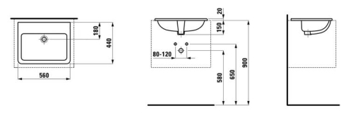 Laufen Pro S 56x44 cm beépíthető mosdó csaplyuk nélkül H8189630001091 (8.1896.3.000.109.1)