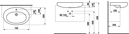 Laufen ILBAGNOALESSI ONE 75x50 félig beépíthető mosdó H8139724001041 (8.1397.2.400.104.1)