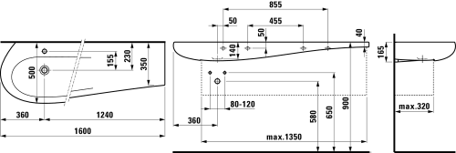 Laufen ILBAGNOALESSI ONE 160x50 mosdó csaplyuk nélkül fehér H8149714001091