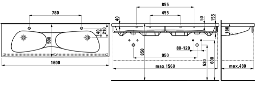 Laufen Palomba Collection 160x50 cm dupla mosdó H8148090001041 (8.1480.9.000.104.1)