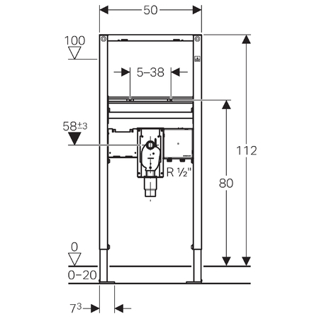 Geberit Duofix mosdó szerelőelem, 112 cm, álló csaptelep falsík alatti vezérlődobozzal, falsík alatti szifonnal 111.556.00.1