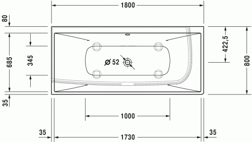 Duravit DuraSquare 180x80 cm fürdőkád bal sarok, illesztés nélküli akril előlappal és állvánnyal 700427000000000