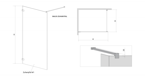 Radaway Euphoria Walk-in W1 70 zuhanyfal (383117-01-01)