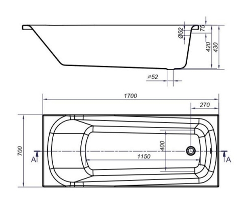 Cersanit Nao 170x70 cm-es egyenes kád S301-159 (S301-244)