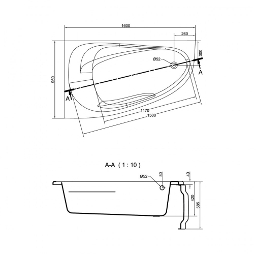 Cersanit Joanna New 160x95 cm aszimmetrikus kád, balos S301-170