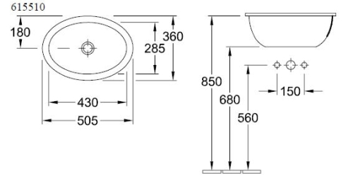 Villeroy & Boch Loop & Friends 50,5x36 cm beépíthető mosdó 61551001 (6155 10 01)