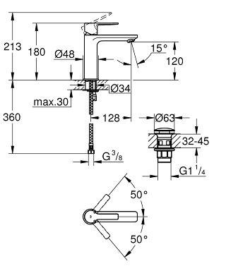 Grohe Lineare egykaros mosdócsaptelep S-méret push open, króm 23106001 (23106001)