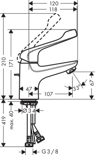 Hansgrohe Novus Care egykaros mosdócsaptelep 70 extra hosszú fogantyúval 71920000