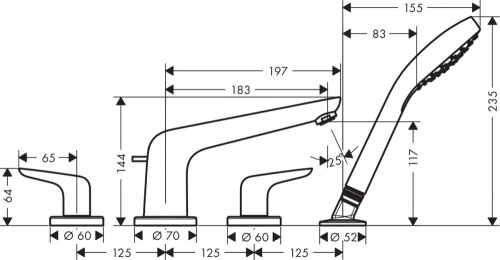 Hansgrohe Novus 4-lyukú peremre szerelhető kádcsaptelep 71333000