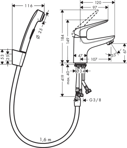 Hansgrohe Novus bidette szett 1jet, egykaros bidécsapteleppel 71144000