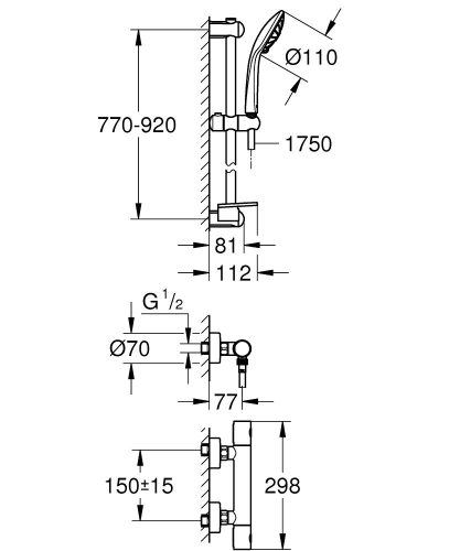 Grohe Grohtherm 1000 Cosmopolitan M termosztátos zuhanycsaptelep zuhanyszettel 34321002