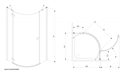 Radaway Almatea PDJ B 90 íves zuhanykabin (30602-01-01N)