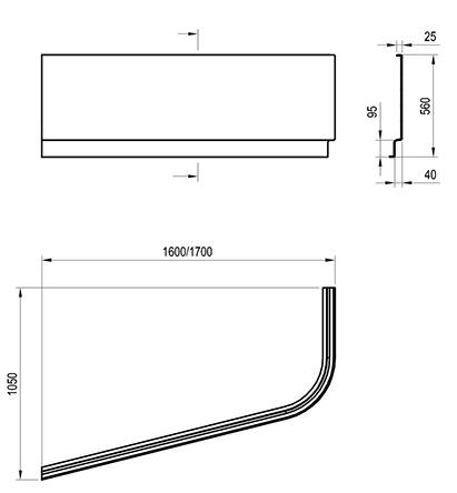 Ravak CHROME 170-es aszimmetrikus kádhoz előlap, jobbos CZA4100A00