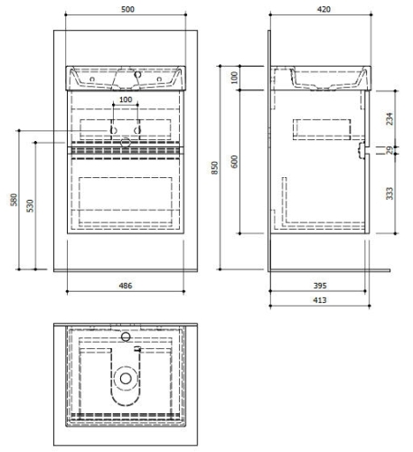 Sapho LARGO mosdótartó szekrény 50cm, ezüst tölgy (LA500)