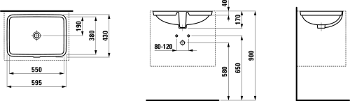 Laufen Pro A 55x38 cm alulról beépíthető mosdó H8119630001091