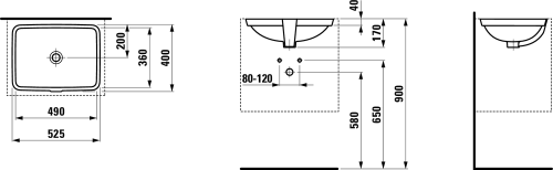 Laufen Pro A 49x36 cm alulról beépíthető mosdó H8119600001091