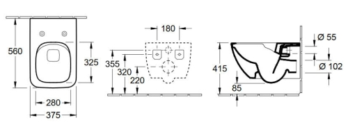 Villeroy & Boch Venticello Directflush (perem nélküli) fali wc kombipack, wc ülőkével CeramicPlus felülettel 4611RSR1 (4611 RS R1)