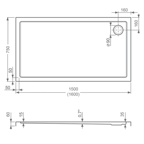 Roltechnik Flat Kvadro 150x80 téglalap alakú akril zuhanytálca (8000251)