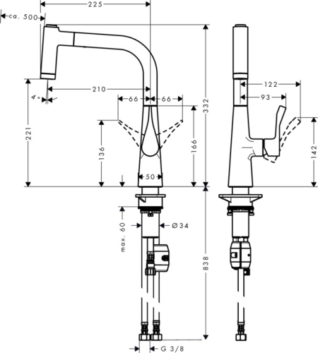 Hansgrohe Metris 230 konyhai csaptelep kihúzható zuhanyfejjel, szálcsiszolt felület 14834800