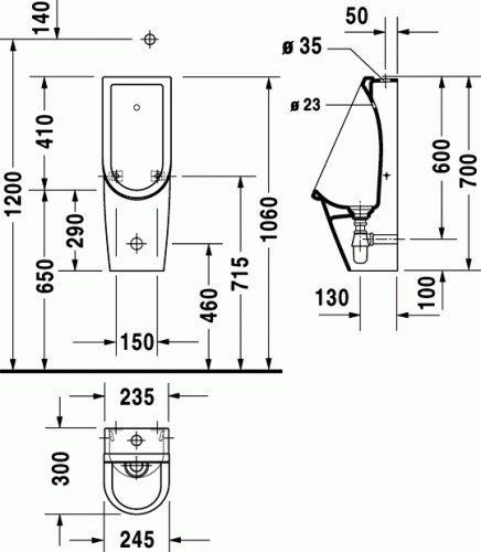 Duravit Starck 3 felső vízbekötésű piszoár WonderGliss felülettel 08262500001