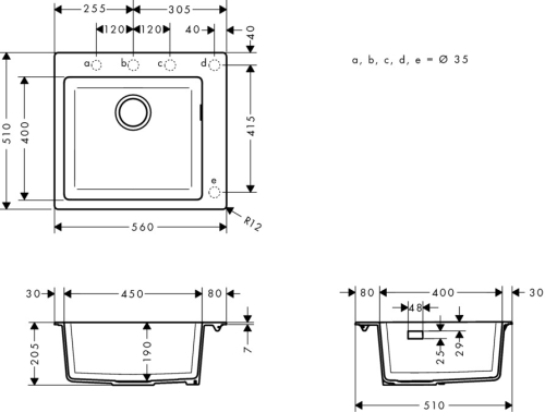 Hansgrohe S510-F450 beépített mosogató 450, grafitfekete 43312170