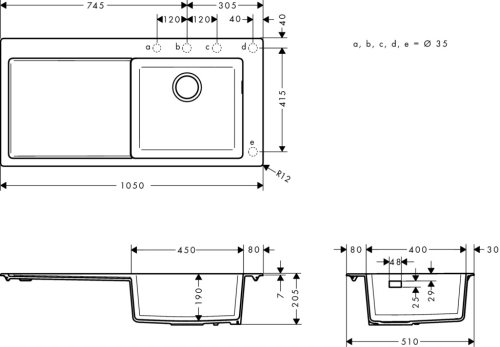 Hansgrohe S514-F450 beépített mosogató 450 mosogatótálcával grafitfekete 43314170