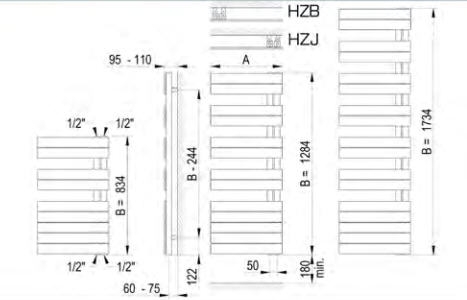 Betatherm Polaris fürdőszobai radiátor 500x835 mm, fehér, jobbos HZJ 50080