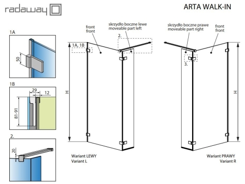 Radaway Arta Walk In C 40 J zuhanyfal (386010-03-01R)