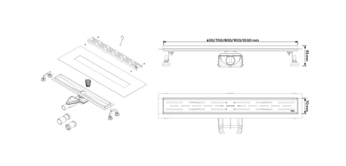 Wellis Flat W-Drain prémium rozsdamentes acél zuhanyfolyóka szett, 600 mm  WE00077