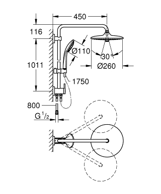 Grohe Euphoria System 260 falra szerelhető zuhanyváltós zuhanyrendszer 27421002