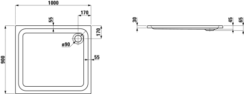 Laufen SOLUTIONS 100x90 cm zuhanytálca H2115090000001