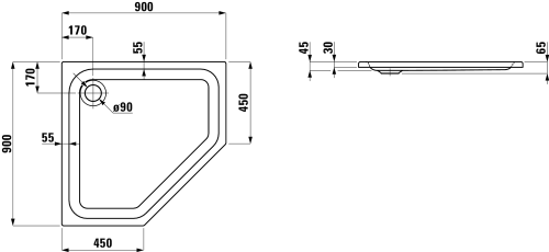 Laufen SOLUTIONS 90x90 cm ötszögletű zuhanytálca H2145020000001