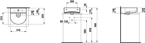 Laufen Sonar 41x42 cm kézmosó, csiszolt alj LLC felület H8163414001041