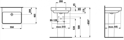 Laufen Pro S 55x46,5 cm mosdó csaplyuk nélkül LCC felülettel H8109624001091 (8.1096.2.400.109.1)