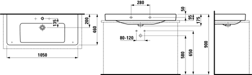 Laufen Pro S 105x46 cm mosdó csiszolt alj H8169664001041 (8.1696.6.400.104.1)