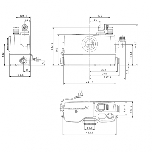 GRUNDFOS SOLOLIFT2 WC-3 háztartási szennyvíz átemelő 97775315