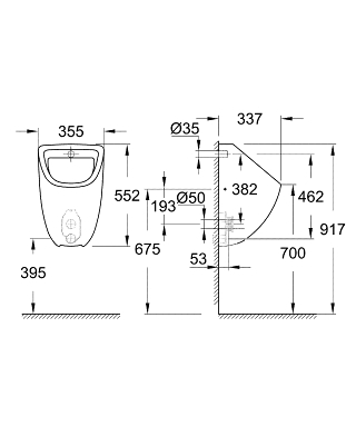 Grohe Bau Ceramic hátsó bekötésű vizelde 39438000