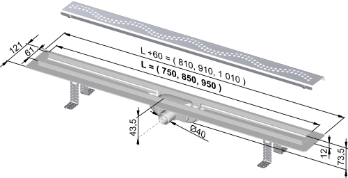 Alcaplast APZ8/Simple műanyag zuhanyfolyóka fém hullám ráccsal (550 mm)