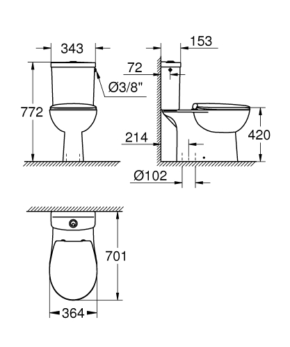 Grohe Bau Ceramic perem nélküli alsó kifolyású monoblokkos wc komplett szett 39346000