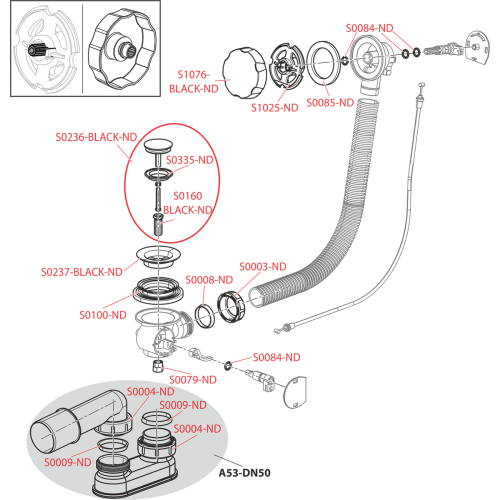 Alcaplast A55BLACK 100 automata kádszifon, fekete (hossz 1000mm)