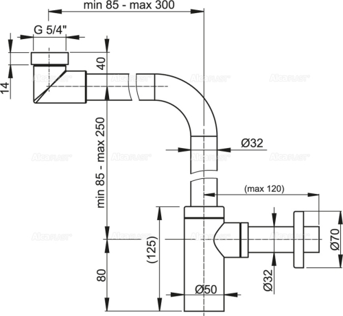 Alcaplast A403 helytakarékos DESIGN mosdószifon