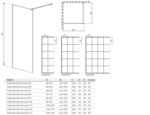 Radaway Modo New Black II Factory 50 zuhanyfal 389054-54-55